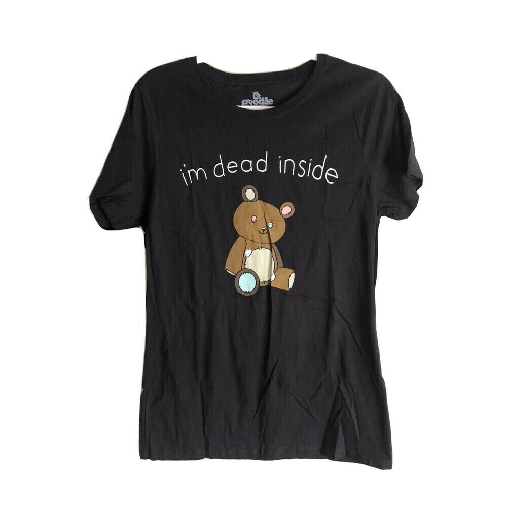 Goodie Two Sleeves Womens Teddy Bear T-SHIRT I'm Dead Inside Black SIZE XL - Picture 1 of 4
